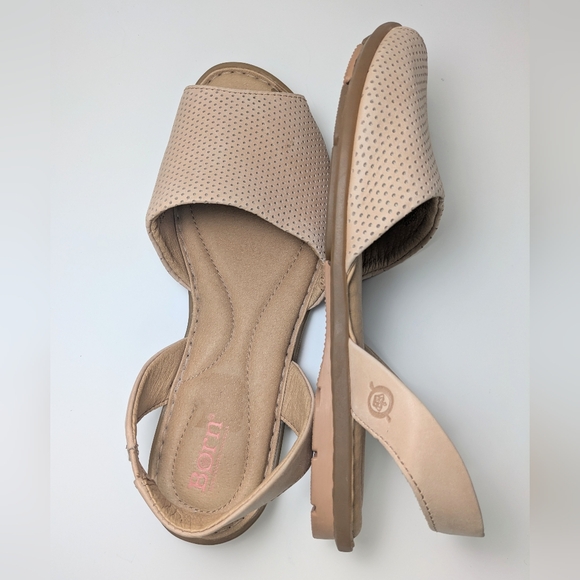 Born Trang Buff Beige Perforated Slingback Leather Sandals Womens Size 10 - Picture 10 of 14